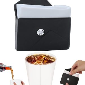 Collapsible Cup[2025 Upgraded] Silicone Foldable Water Cup, Collapse Water Bottles with Envelope-Shaped Storage Pouch, Portable Camping Cup for Outdoors, Travel, Camping(Cosmic Black)