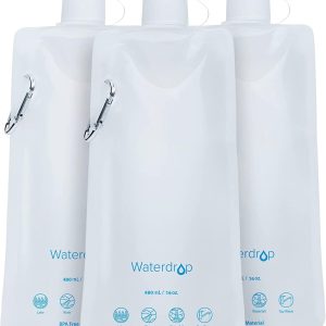 Waterdrop 16 oz Collapsible Water Pouch, Pack of 3, Hiking, Camping, Travel, BPA-Free, Reusable, Foldable